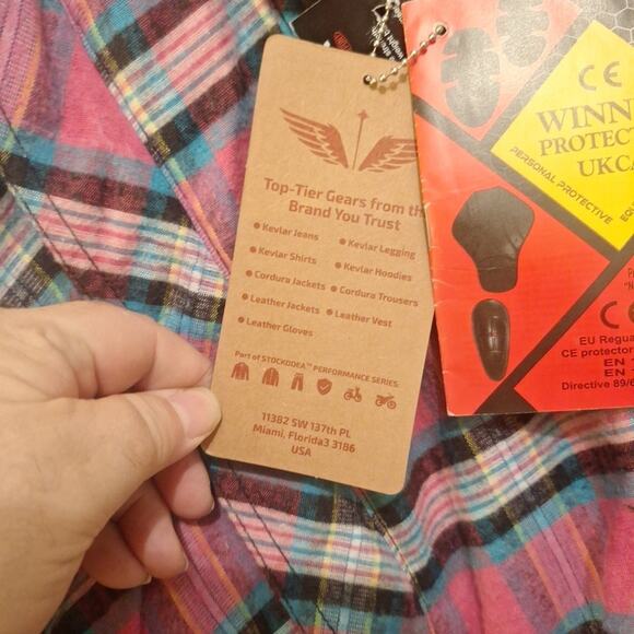 Stockodea Womens Medium Bike Shirt. Pink Flannel With Kevlar Inserts NWT - Picture 5 of 13